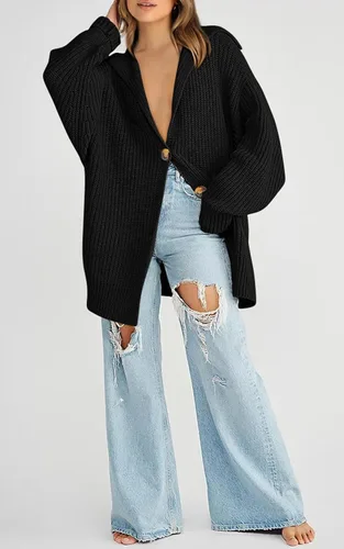 Vista 5 de PRETTYGARDEN Suéteres tipo cárdigan de gran tamaño con frente abierto para mujer, a la moda, para otoño, ligeros, de punto acanalado, para otoño