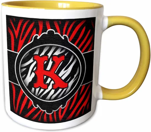 Vista 13 de 3dRose (mug_102898_4) Letra K con inicial de cebra roja malvada, taza negra de dos tonos, 11 onzas