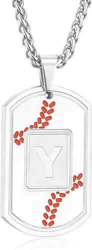 Vista 48 de Fervia Graduation Gifts - Baseball Initial Necklace for Men Dog Tag Stainless Steel Letter Pendant Sport Baseball Athletes Jewelry Christmas