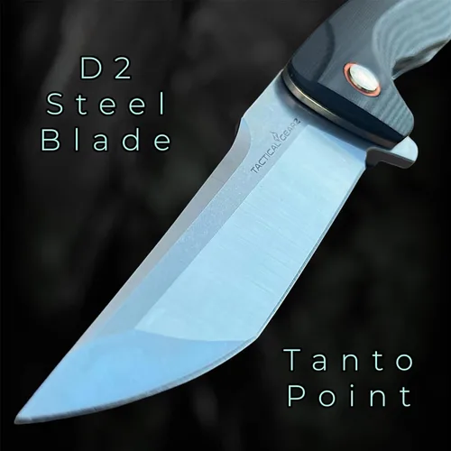 Vista 3 de TACTICAL GEARZ Cuchillo plegable de bolsillo para EDC, mango G10, hoja tanto de acero D2 (Orion)