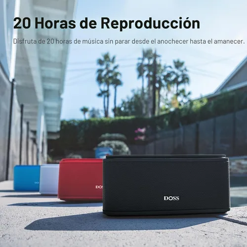 Vista 6 de DOSS SoundBox Touch - Altavoz inalámbrico con Bluetooth, sonido HD de 12W con graves ricos, resistente al agua IPX5, 20 horas de reproducción, manos