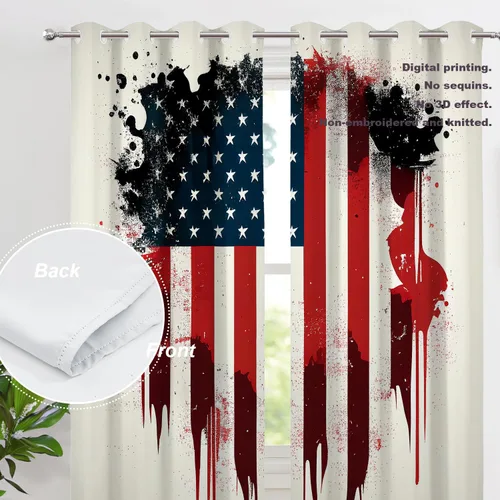 Vista 47 de Batmerry American Flag Ink Dot Blackout Tier Curtains, Red Blue White Stars Abstract Thermal Insulated Half Curtain Rod Pocket Small Valance for