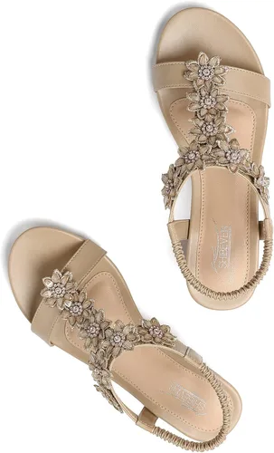 Vista 6 de SHIBEVER Sandalias de cuña para mujer sandalias cómodas con plataforma de punta abierta de verano y correa de tobillo