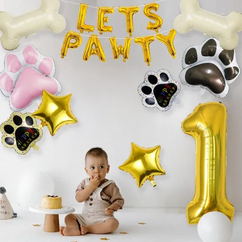 Vista 4 de Globos de 1er perro, 18 unidades, globos de pata de perro, decoración de cumpleaños, baby shower, globos dorados de números de 40 pulgadas, globos