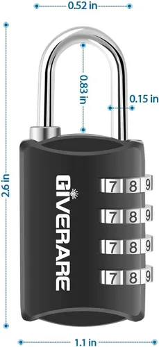Vista 6 de GIVERARE Paquete de 4 cerraduras de combinación, candado de 4 dígitos sin llave, cerraduras de equipaje reiniciables para mochila, gimnasio, escuela