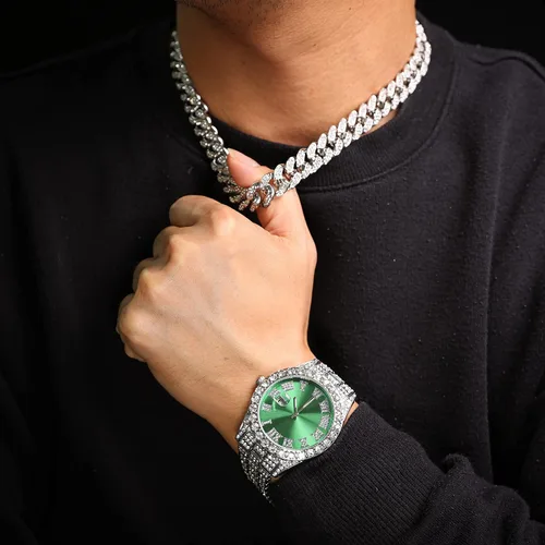 Vista 2 de Halukakah Reloj de diamantes para hombre, Presidente, chapado en oro real de 18 quilates, chapado en oro blanco platino y diamantes helados, 1.654