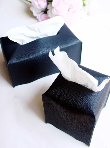Vista 2 de Cubierta de Caja de Paños Grande Rectangular – Soporte de Caja de Paños Rectangular de Tamaño Plus con Cinturón Inferior [JESMINI, Negro] Soporte