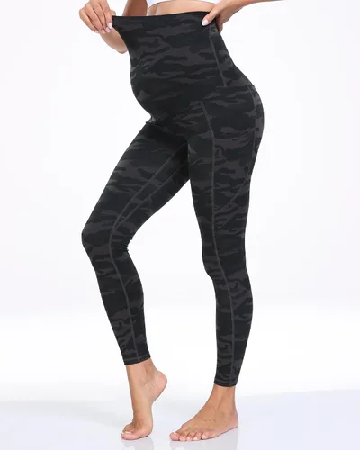 Vista 32 de WHOUARE Leggings de maternidad sobre el vientre con bolsillos para mujer, cintura alta, entrenamiento, pantalones de yoga
