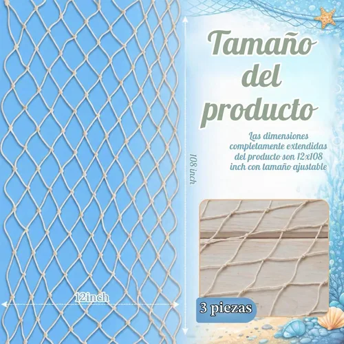 Vista 2 de SATINIOR 6 piezas de red de pesca de 12 x 108 pulgadas, decoración de Natural