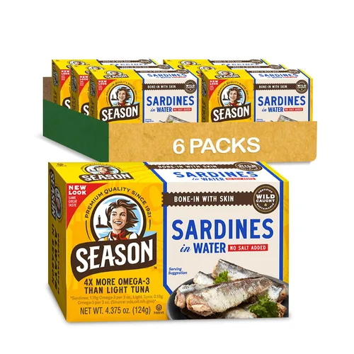 Vista 18 de Season Sardinas en salsa picante, capturadas en la naturaleza, 0.85 oz de proteína, bocadillos Keto, más Omega 3 que atún, Kosher, alto en calcio
