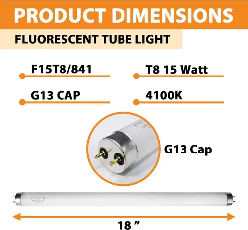 Vista 6 de Konideke Bombilla fluorescente F15T8/CW T8 de 15 W de 18 pulgadas, color blanco frío, bombilla de repuesto F15T8/SP41 para garaje, oficina, cocina