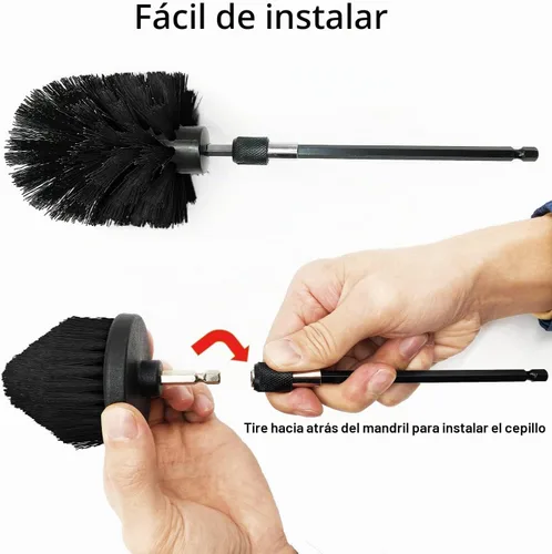 Vista 6 de Juego de accesorios de cepillo de taladro, paquete de 7 cepillos de limpieza eléctrica de 1/4 pulgadas + varilla larga extendida, accesorio de Negro