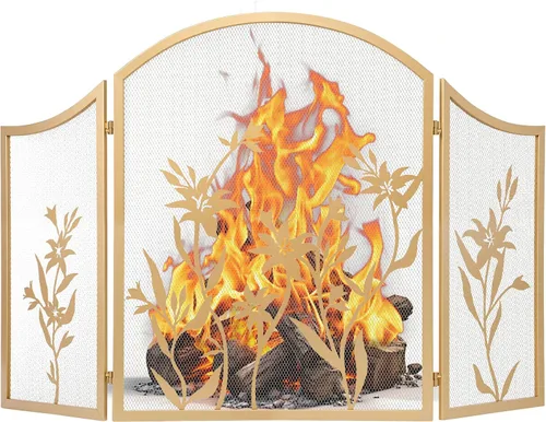 Vista 10 de WICHEMI Pantalla de Chimenea de 3 Paneles Plegable Pantallas de Chimenea 50.4 x 32.3 Pulgadas Metal Protectores de Chimenea Cubierta de Malla Prueba
