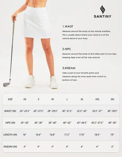 Vista 7 de SANTINY Falda pantalón de golf de 16 pulgadas para mujer, bolsillos con cremallera, falda de tenis de cintura alta para mujer, falda deportiva