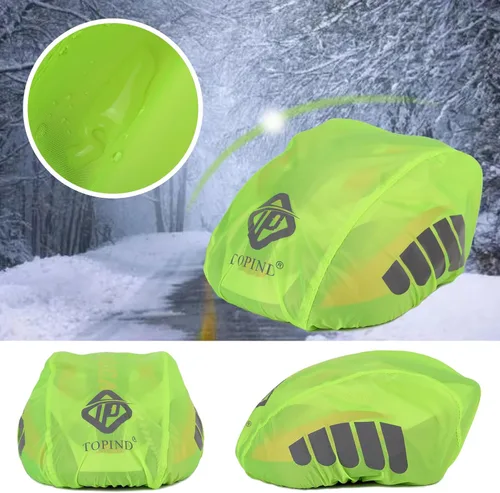 Vista 4 de TOPIND Funda para casco de bicicleta, de alta visibilidad, impermeable, con tira reflectante, a prueba de polvo, transpirable, de montaña