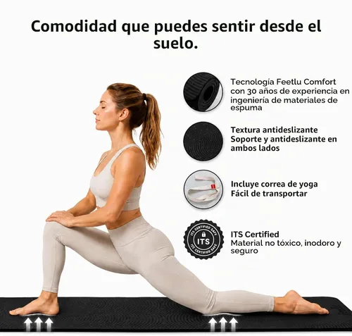 Vista 5 de Extra Thick 12mm Exercise Mat, 74" x 26", Non-Slip with a Yoga Strap