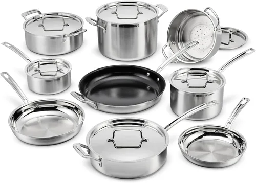 Vista 2 de Cuisinart MCP-13 MultiClad Pro - Juego de utensilios de cocina de acero inoxidable de 13 piezas, color plateado