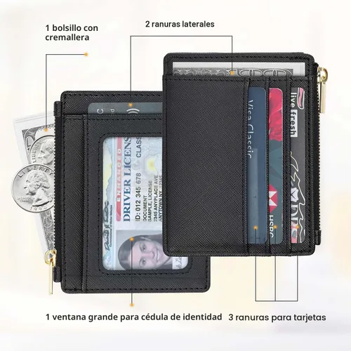 Vista 2 de Sodsay Estuche para tarjetas, cartera delgada con bolsillo frontal, para mujer, sujetatarjetas con llavero Slim, Front Pocket, Credit Card Holder