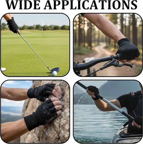 Vista 6 de Guantes de trabajo antideslizantes y transpirables sin dedos, ligeros, antideslizantes, para yoga, ejercicio, ciclismo, entrenamiento, 2 pares