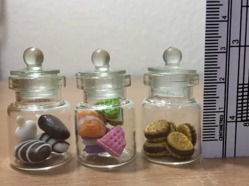 Vista 3 de 3pc Miniatura Alimentos Chocolate Galleta Pastel Casa de Muñecas Donut Candy en Vidrio Transparente Mini Botella Fruta #MF060