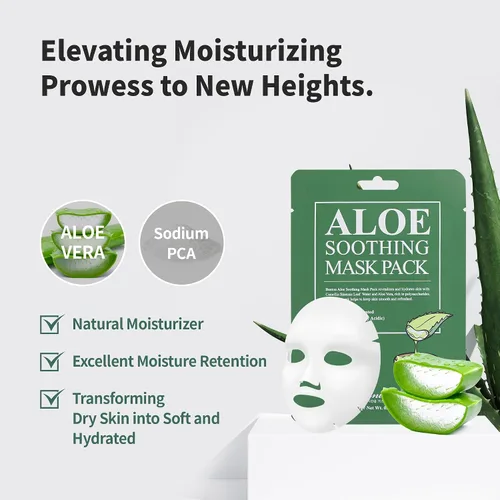 Vista 3 de BENTON Paquete de 10 mascarillas calmantes de aloe de 0.81 oz, 10 unidades (8.11 oz_nuevo) – Aloe y hoja de té verde contiene agua hidratante
