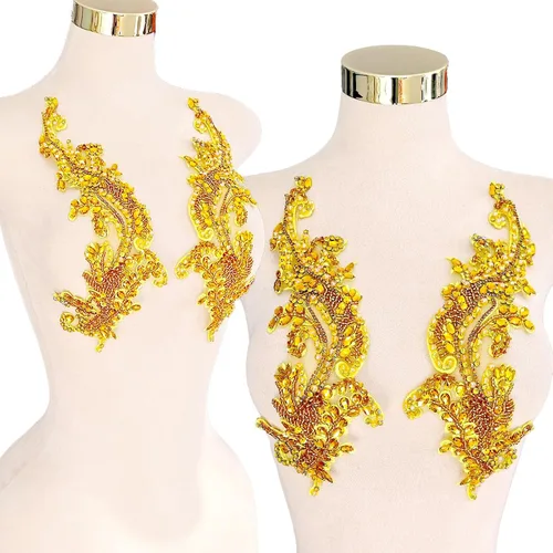 Vista 12 de Parches de cristal hechos a mano con cuentas de encaje de diamantes de imitación para accesorios de ropa de vestir (S1-champán)