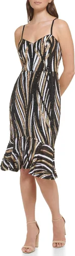 Vista 3 de GUESS Malla de lentejuelas para mujer midi con dobladillo con volantes