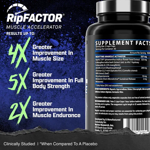 Vista 5 de Anabol PM Constructor muscular nocturno y ayuda para dormir Suplemento de construcción muscular anabólico RIPFACTOR clínicamente investigado