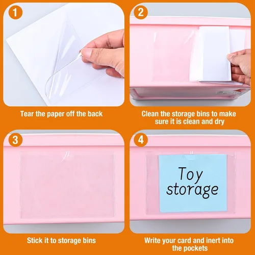 Vista 7 de 40 PCS Index Card Pockets, Self Adhesive Card Pockets 3"X5" with Top Open, Clear Label Pockets for Storage Bins, Plastic Labels Holders for