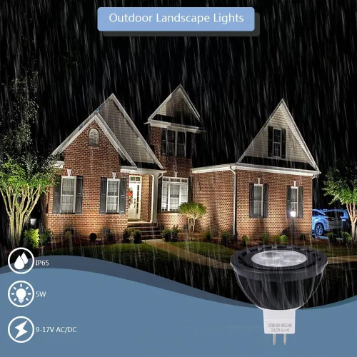 Vista 2 de Arrownine Bombilla LED MR16 de 5 vatios, resistente al agua, IP65, bajo voltaje 9-17 V CA/CC, regulable, base de dos pines GU5.3 para bombillas