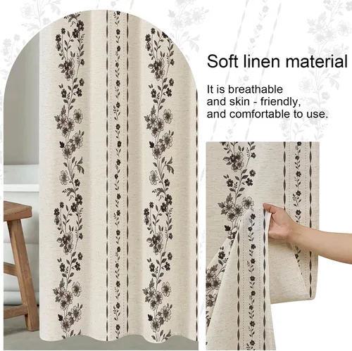 Vista 4 de ORTIGIA Cortinas de ducha negras para baño, juego de cortina de ducha moderna de lino con ganchos de metal, floral, impermeable, vintage, tela