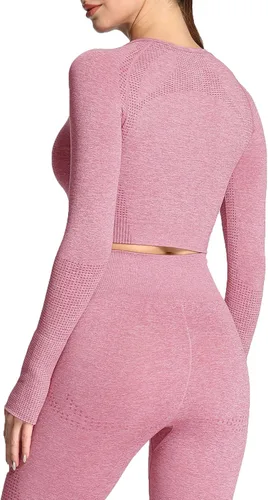 Vista 4 de Aoxjox - Camisetas de manga larga para mujeres Vital 1.0 y 2.0, camiseta tipo ombliguera de entrenamiento, sin costuras