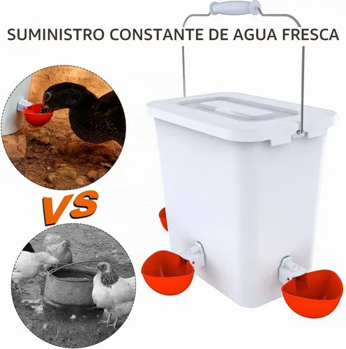 Vista 8 de Alimentador de pollo automático grande y Waterer Set Colgando Pollo Alimentador de agua de aves de corral Cubo de alimentación