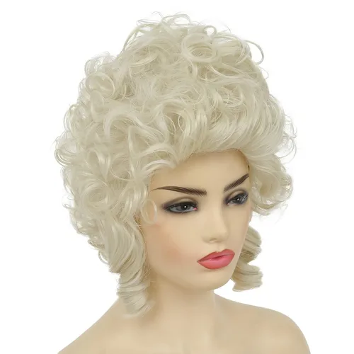 Vista 5 de Pelucas rubias rizadas para mujer, cabello sintético dorado platino, para mujer, fiesta de Halloween, cosplay, vestido de 18 peluca de disfraz