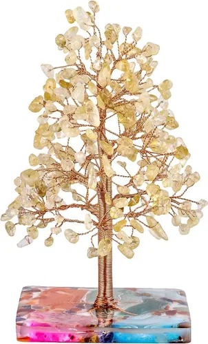 Vista 6 de Nupuyai Árbol de dinero de piedra de cristal aguamarina envuelto en rodajas de ágata orgón, árbol de la vida, bonsái de Feng Shui, decoración