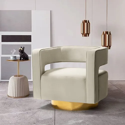 Vista 14 de TINA'S HOME Silla giratoria de barril de acento, moderna silla de terciopelo de barril giratorio con respaldo abierto curvado 3D con base de metal