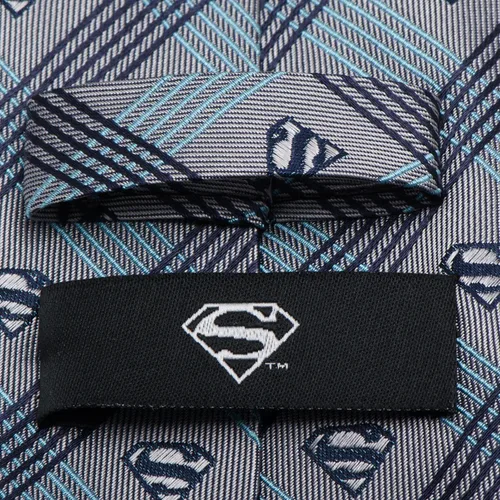 Vista 4 de DC Comics Superman - Corbata de vestir a cuadros grises para hombre, Gris