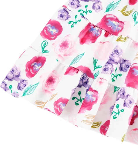 Vista 4 de Vestido de verano sin mangas para niñas pequeñas, vestido casual floral para playa, vestido de princesa escalonado con mangas con volantes, 2-8T