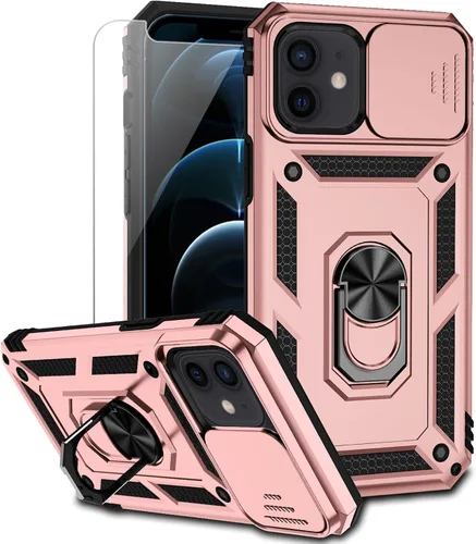 Vista 14 de Funda para iPhone 12 / iPhone 12 Pro con cubierta para lente de cámara, protector de pantalla HD, protección contra caídas de grado militar, soporte