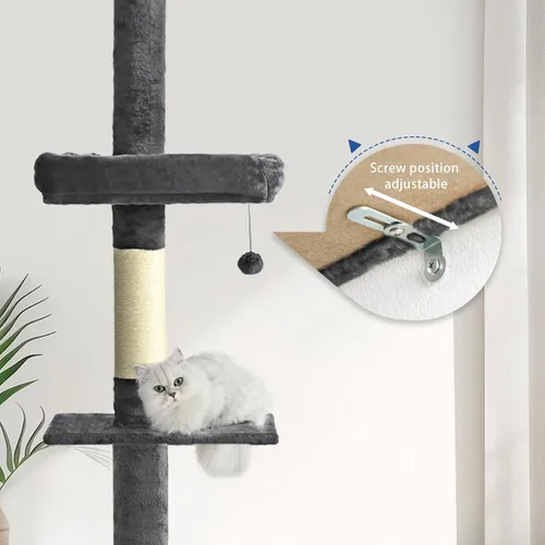Vista 3 de Cat Craft Árbol para gatos de piso a techo, torre para gatos de 5 niveles de altura con altura ajustable (98-110), árbol para gatos de techo delgado