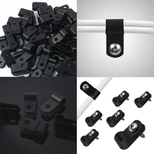 Vista 7 de VIPMOON 100 abrazaderas de cable tipo R de 1/2 pulgada, clips de plástico de nailon con tornillos, sujetadores de cable de montaje para gestión