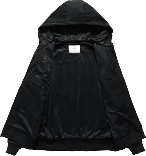 Vista 4 de MOERDENG Chaqueta de trabajo activa para hombre, ajuste holgado, con capucha, abrigos ligeros