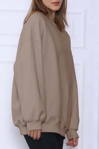 Vista 4 de EFAN Sudaderas de forro polar de gran tamaño para mujer, manga larga, cuello redondo, sudadera casual con capucha
