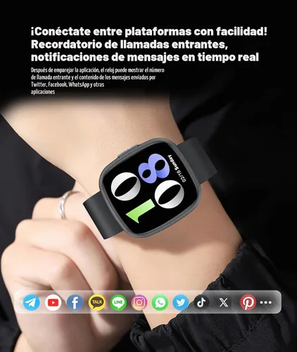 Vista 4 de Reloj inteligente resistente al agua, pantalla táctil HD de 1.72 pulgadas, rastreador avanzado de salud con más de 100 modos de ejercicio Negro