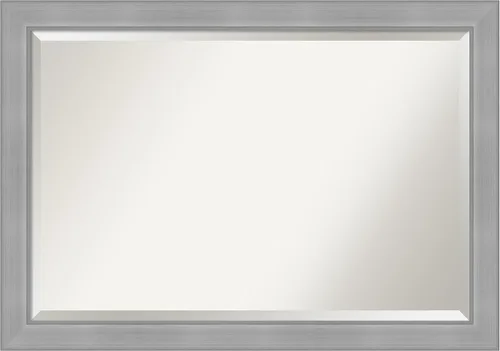 Vista 23 de Amanti Art - Espejo de baño plateado para sobre lavabo, espejo rectangular de níquel cepillado de 33x43, marco moderno extragrande, se cuelga