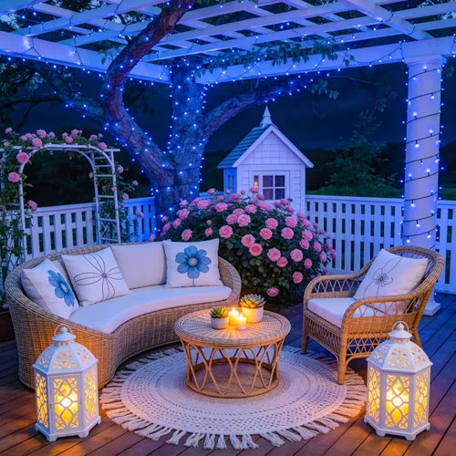 Vista 2 de JMEXSUSS 250 luces LED azules de Navidad: cadena de luces azules extensibles de 91.5 pies para interiores y exteriores, impermeable, con 8 modos