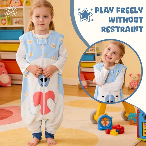 Vista 2 de MICHLEY - Saco de dormir para niños pequeños con pies, recién nacidos, bebés sin mangas, saco de dormir con cremallera de 2 vías, manta portátil Oso