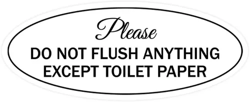 Vista 16 de Signs ByLITA Letrero ovalado con texto en inglés «Please Do Not Flush Anything Except» (Negro), tamaño pequeño