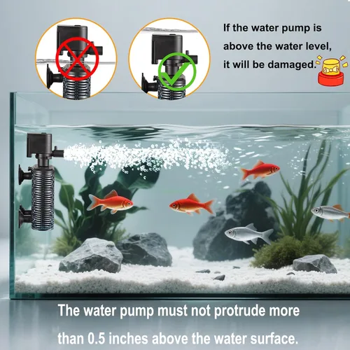 Vista 4 de Carefree Fish Filtro de esponja pequeña para acuario para tanque de peces de 3 ~ 15 galones silencioso para agua salada y agua dulce con bolas