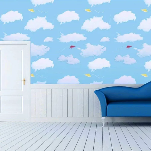 Vista 4 de PoetryHome - Papel de contacto autoadhesivo azul cielo para paredes, papel de pared para guardería, habitación de niños, dormitorio 17.7x117 pulgadas